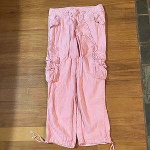 LONDONJEAN Pink Straight Leg linen cargo Pants